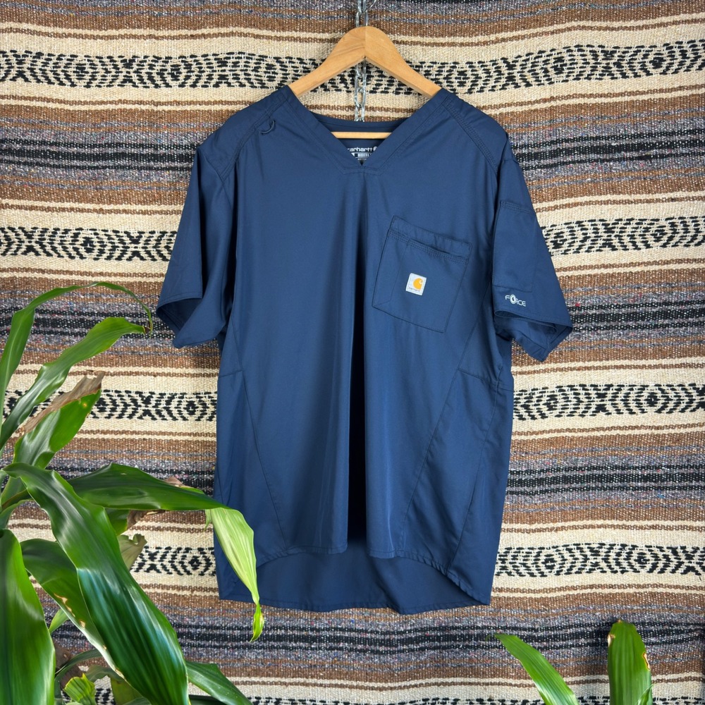 Carhartt Force Mens Navy Blue Modern Fit V-Neck Medical Scrub Top Large L